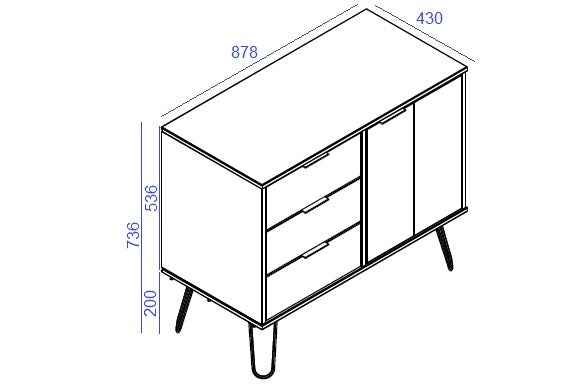 small sideboard with 1 doors, 3 drawers