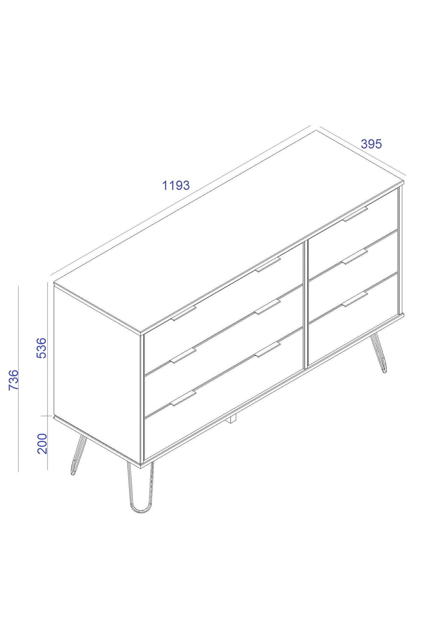 3+3 drawer wide chest of drawers