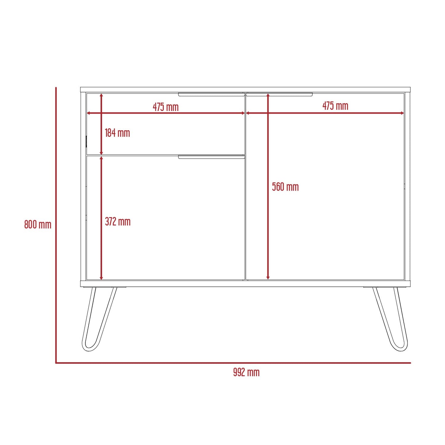 small sideboard with 2 doors and drawer