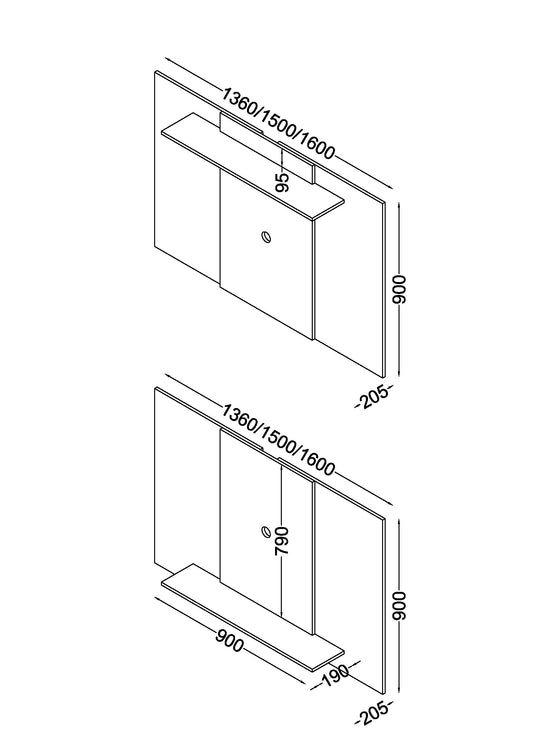 extendable fixed TV wall panel, grey oak effect