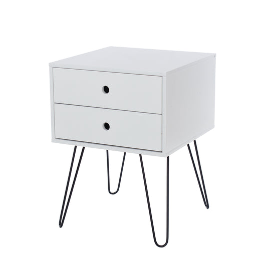 telford, white & metal 2 drawer bedside cabinet