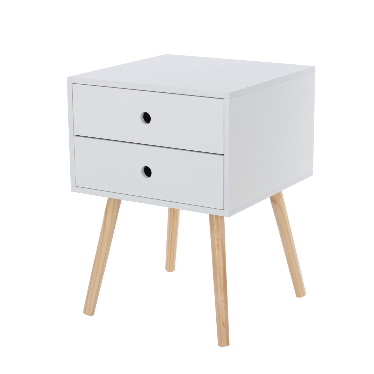 scandia, 2 drawer & wood legs bedside cabinet