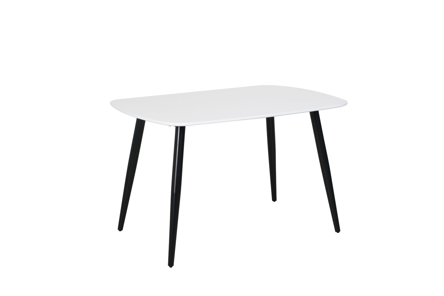 rectangular dining table, white painted top with black tapered legs