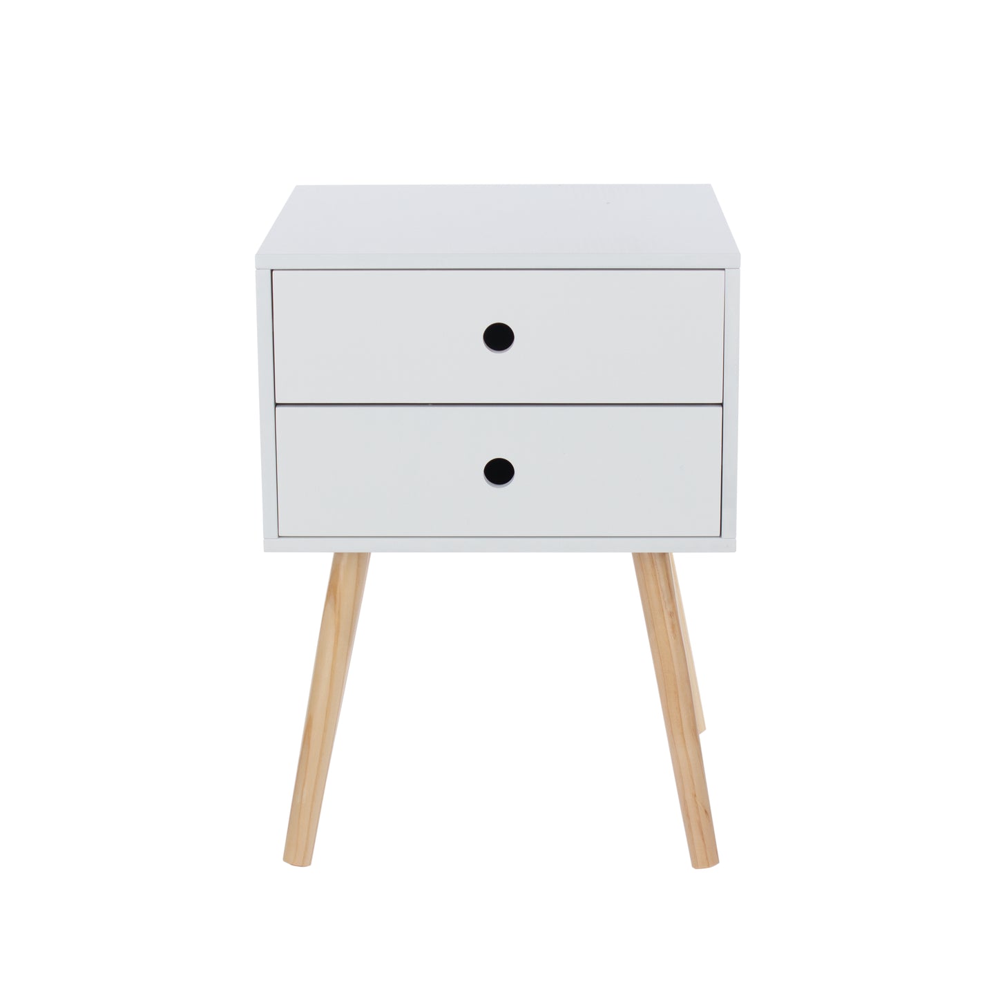 scandia, 2 drawer & wood legs bedside cabinet