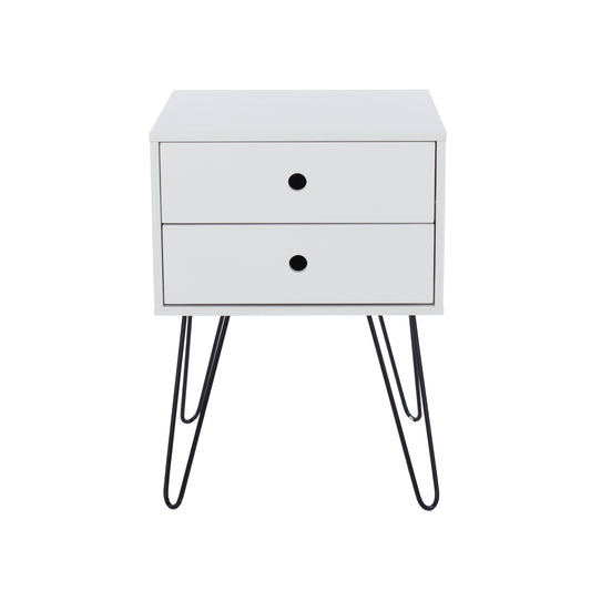 telford, white & metal 2 drawer bedside cabinet