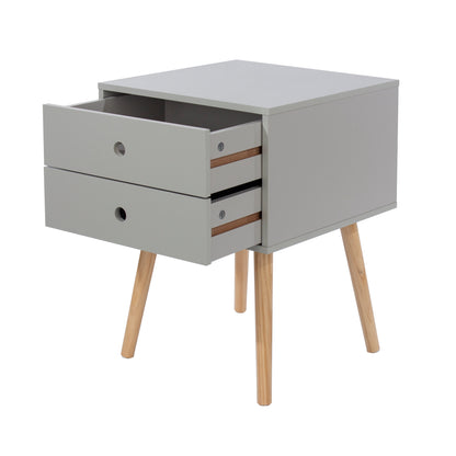 scandia, 2 drawer & wood legs bedside cabinet