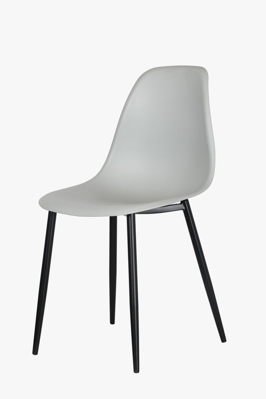 curve chair, light grey plastic seat with black metal legs (pair)