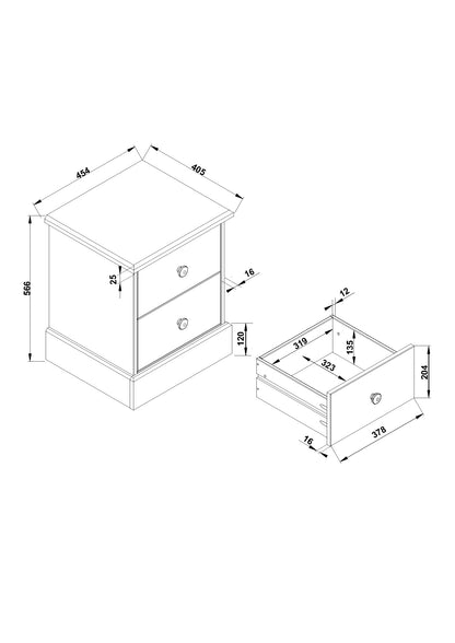 2 drawer bedside cabinet