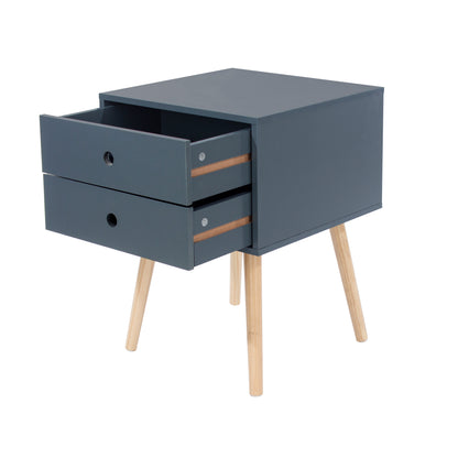 scandia, 2 drawer & wood legs bedside cabinet